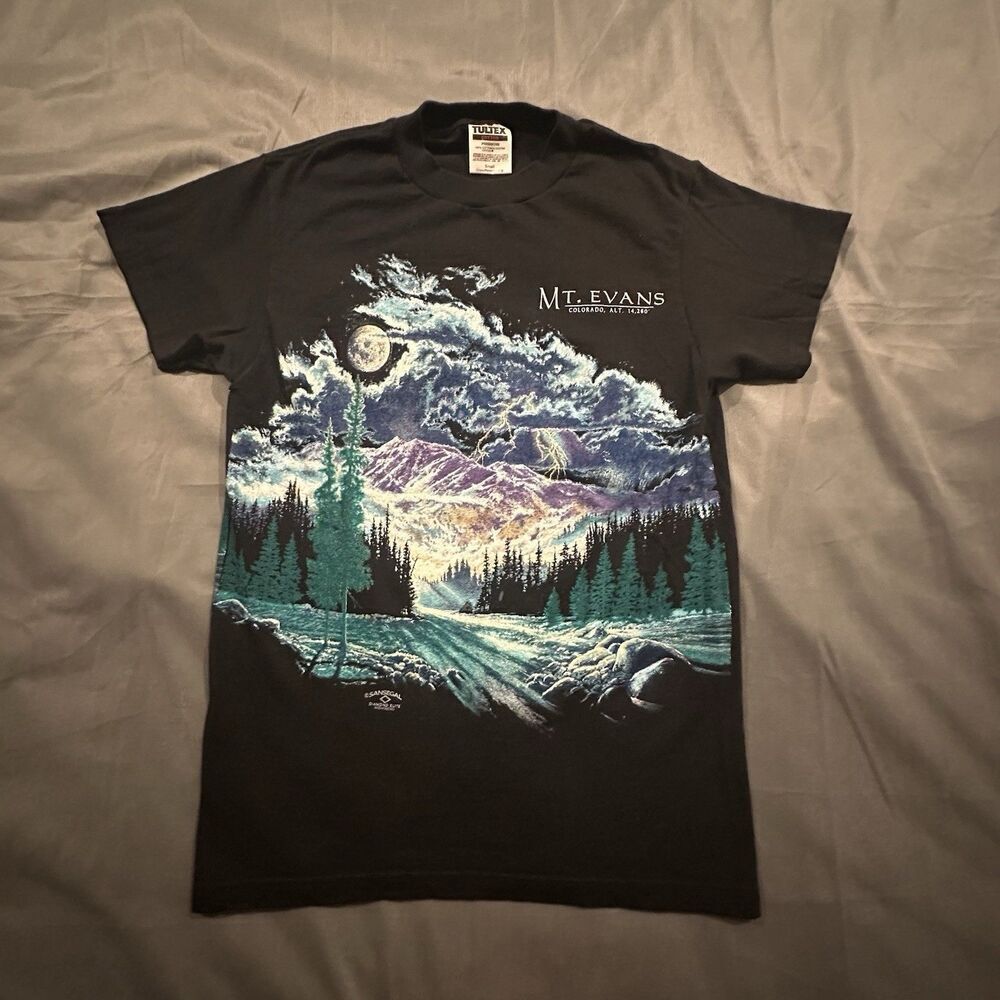 Vintage Tultex T-Shirt MT Evans Colorado Mens Small Graphic Print Nature 00s 90s